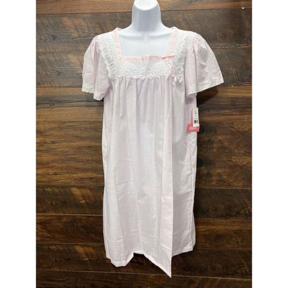 Carole Smock Dress Gown Utility Medium Granny Pink Square Neck‎ Short Sleeve VGT